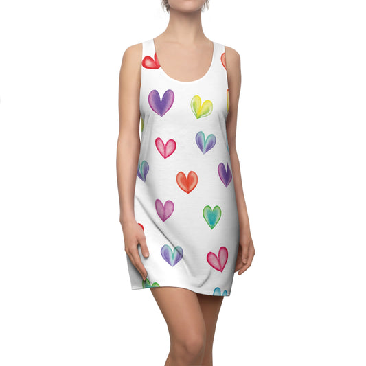 Racerback Kleid mit buntem Herzmuster – Sommerkleid Colorful Heart