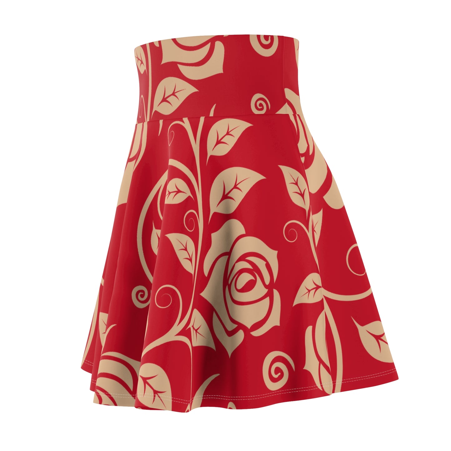 Dunkelroter Damen Rock Floral Skater Elegant Frühling Sommer Casual