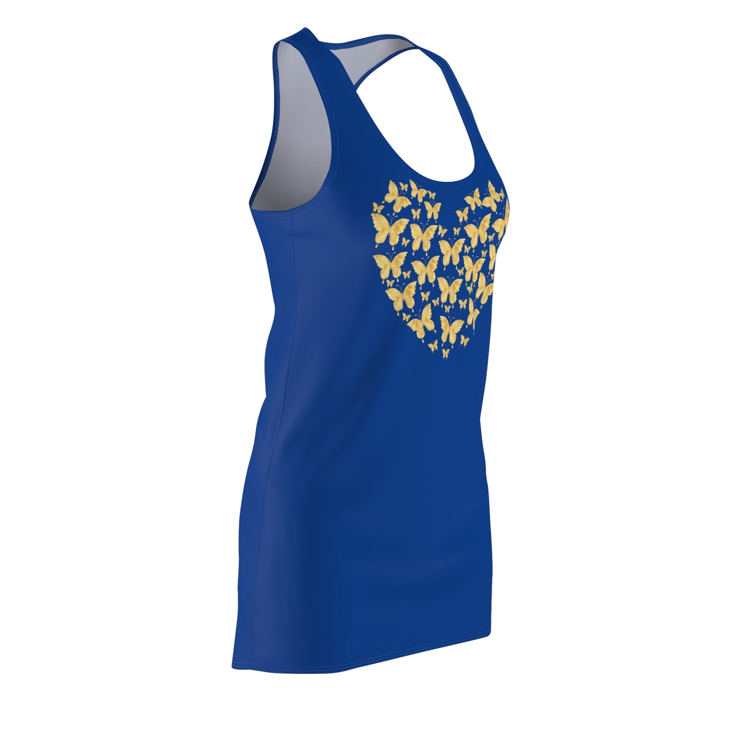 Blau Schmetterlingsherz Racerback Kleid – Gold Sommerkleid