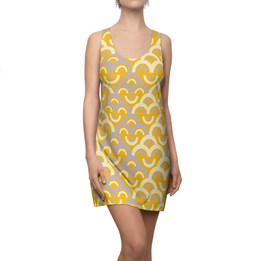 Damen Racerback Kleid gelb Pastell Bogenmuster Bequemes Freizeitkleid
