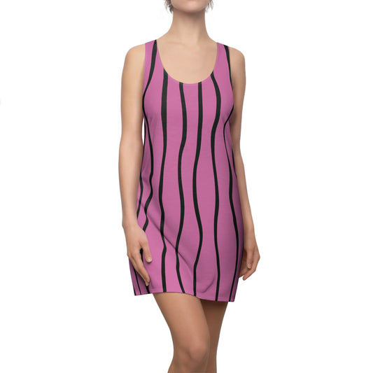 Rosa Schwarz Wellen Racerback Kleid – Modernes Sommerkleid