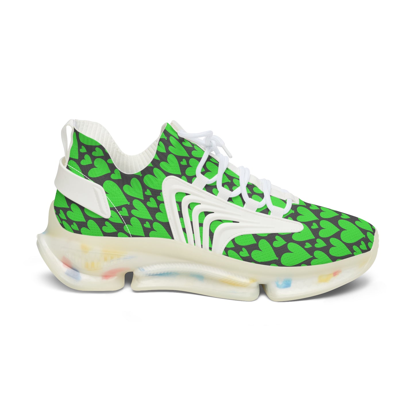 Damen Sneaker mit grünen Herzmuster – Stylische Sportschuhe