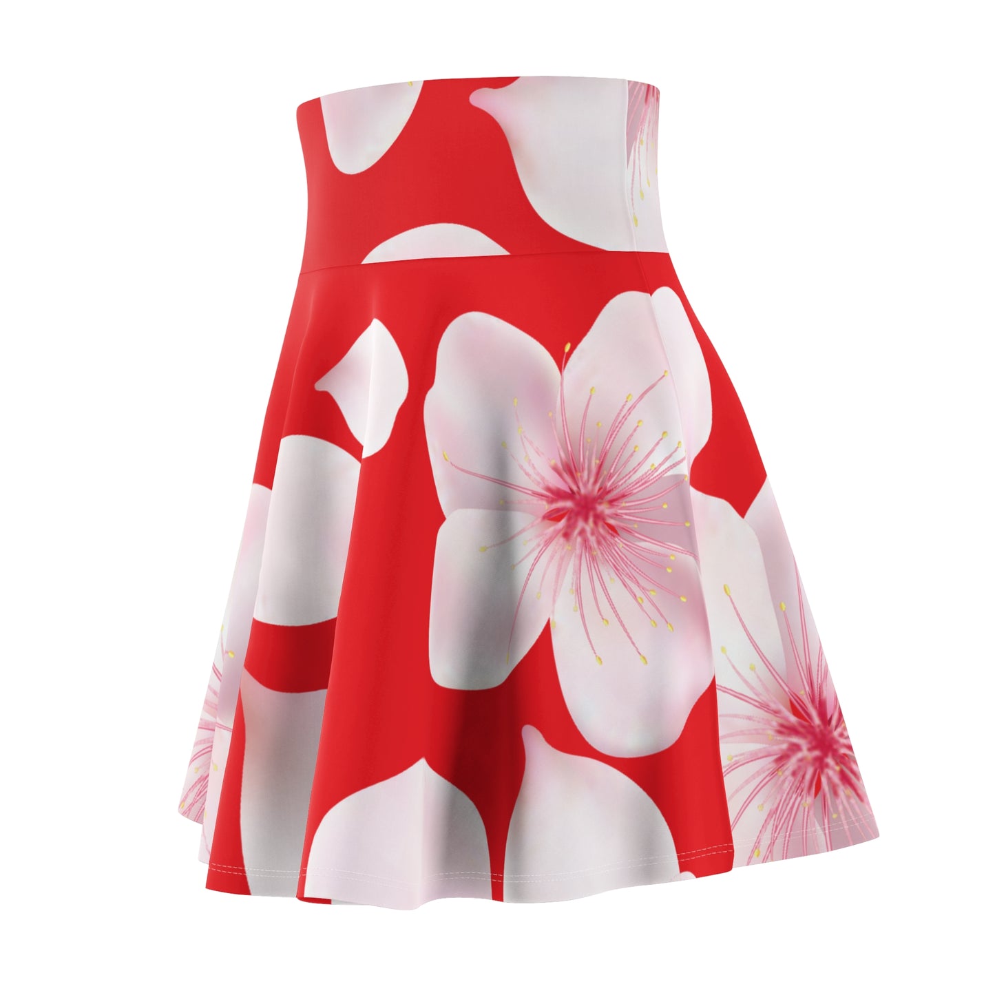 Roter Damen Rock Blütenmuster Skater Elegant Sommer Casual