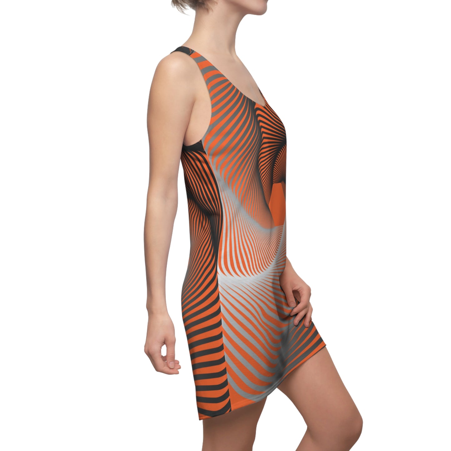 Schwarz Orange Spirale Racerback Kleid – Stilvolles Sommerkleid