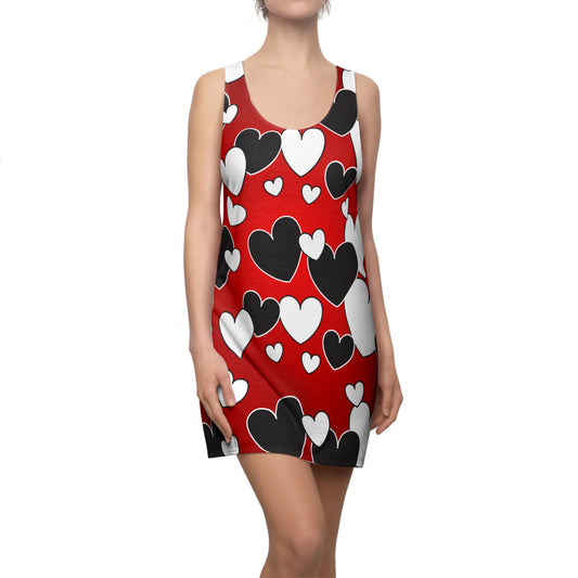 Romantic Heart Print Racerback Dress – Red Black White Summer Dress