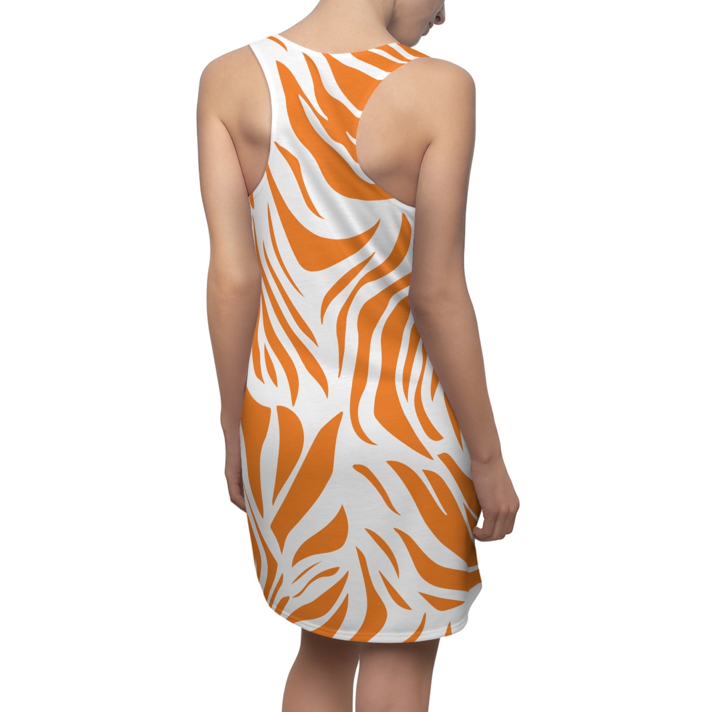 Damen Racerback Kleid – Zebra Print in Orange & Weiß, Vibrant Dress