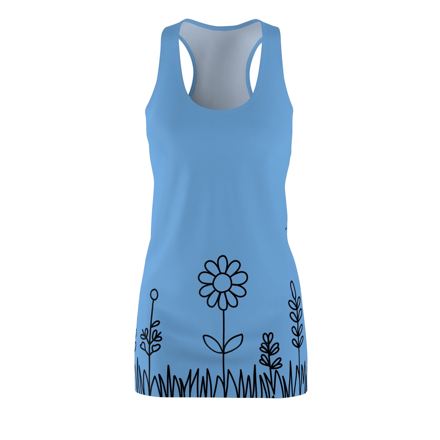 Hellblau Blumen Racerback Kleid – Bequemes Sommerkleid
