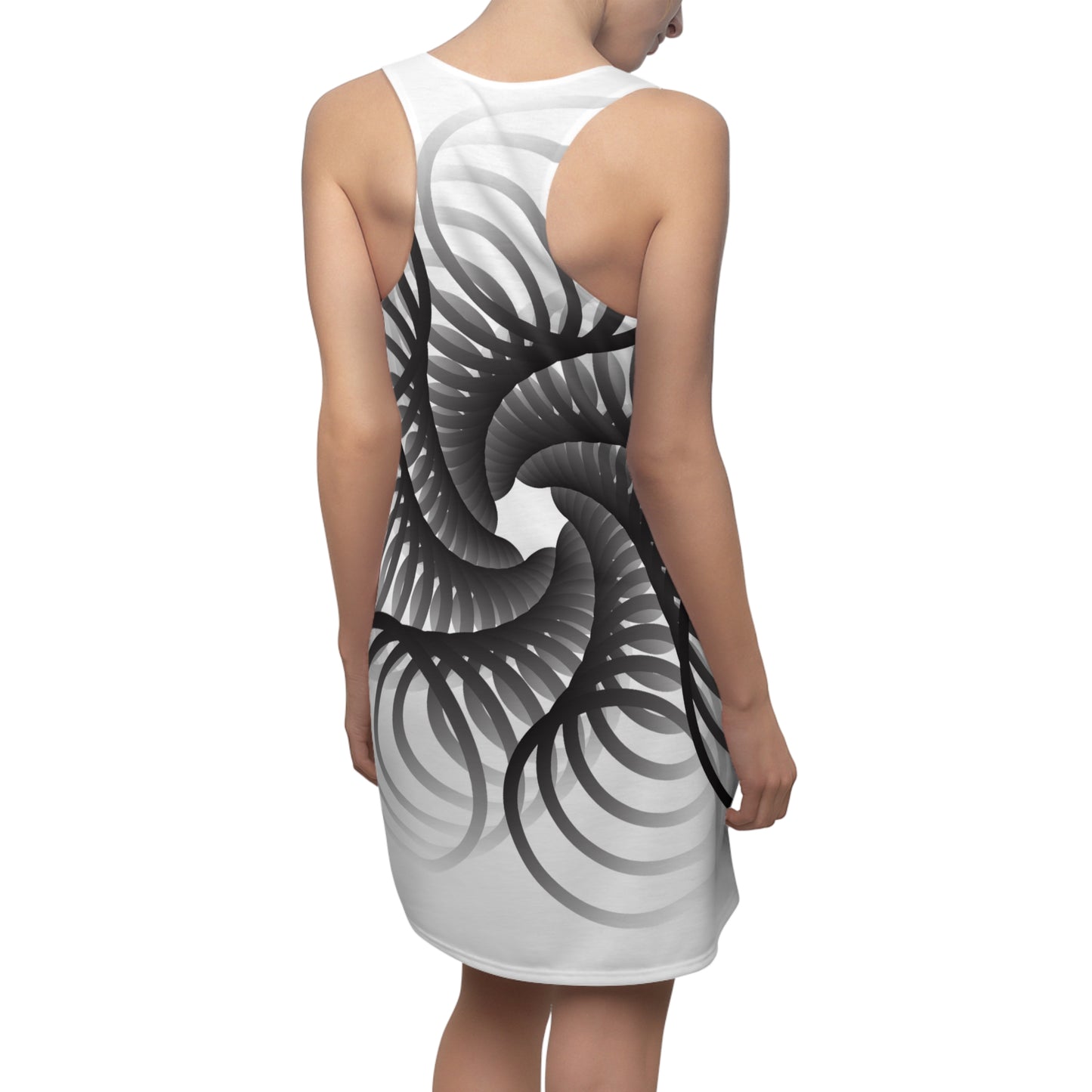 Spiral Design Racerback Kleid – Elegant Schwarz Weiß