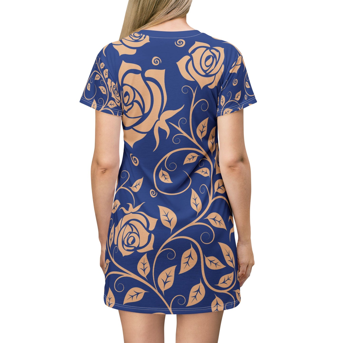 Blauer Damen Kleid Blumen T Shirt Style Sommer Boho Casual