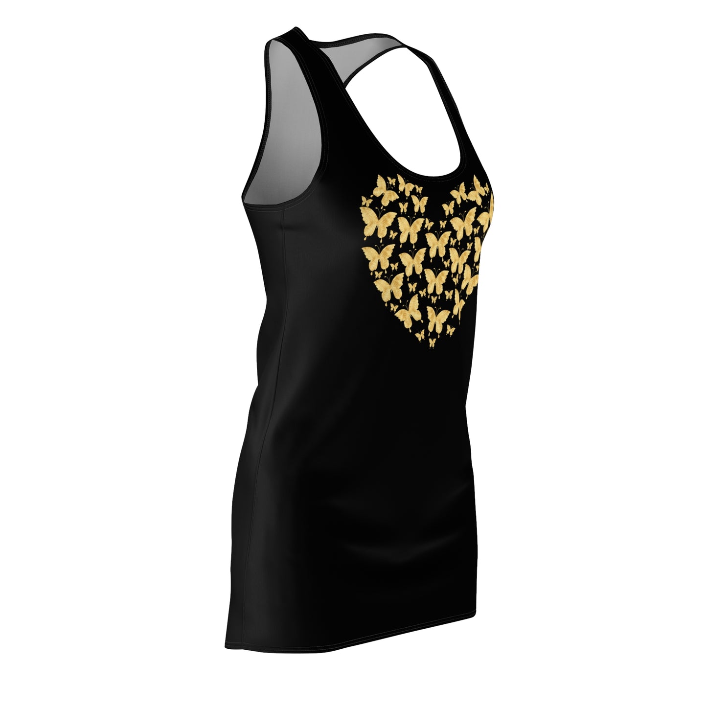 Schwarz Schmetterlingsherz Racerback Kleid – Gold Sommerkleid