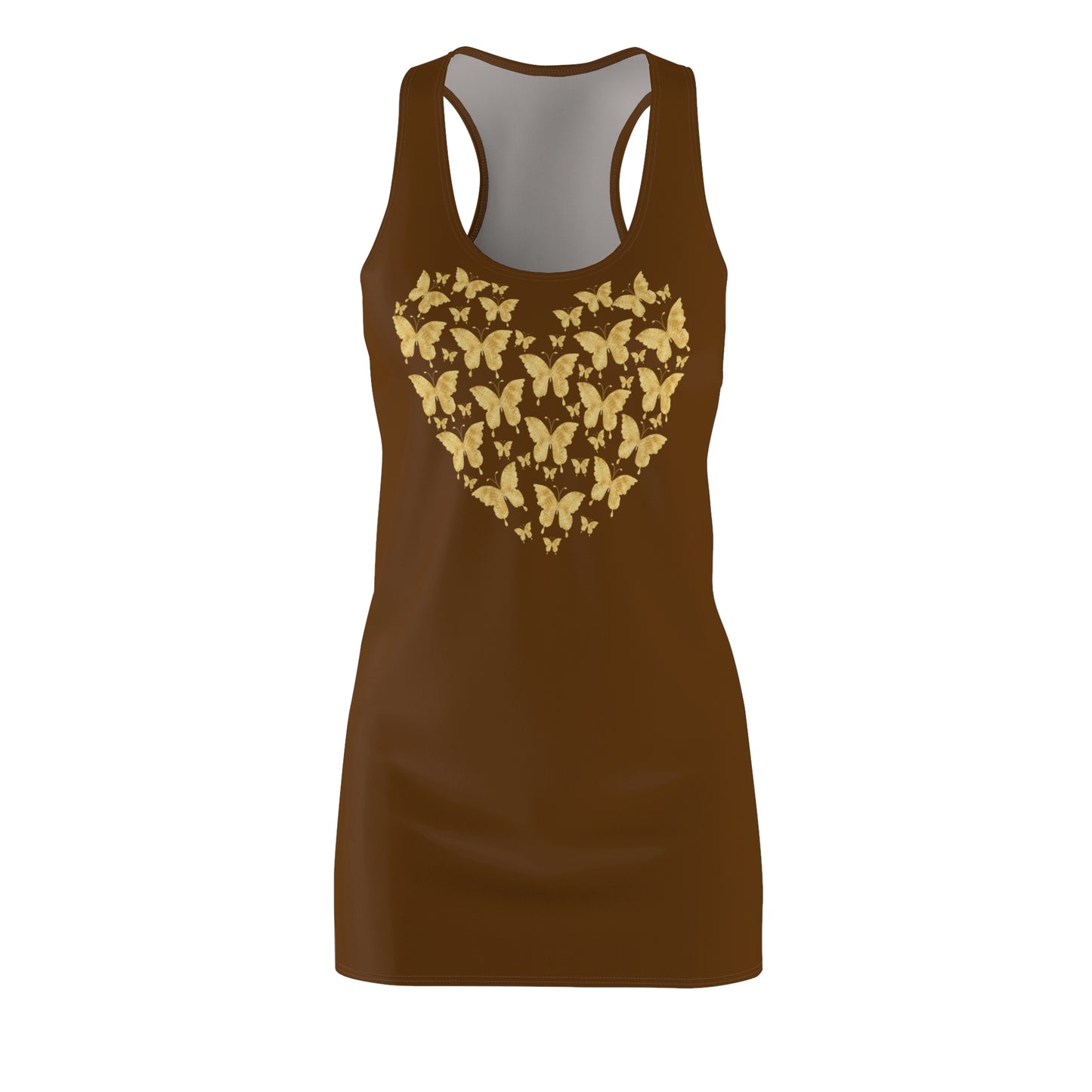 Braun Schmetterlingsherz Racerback Kleid – Gold Sommerkleid