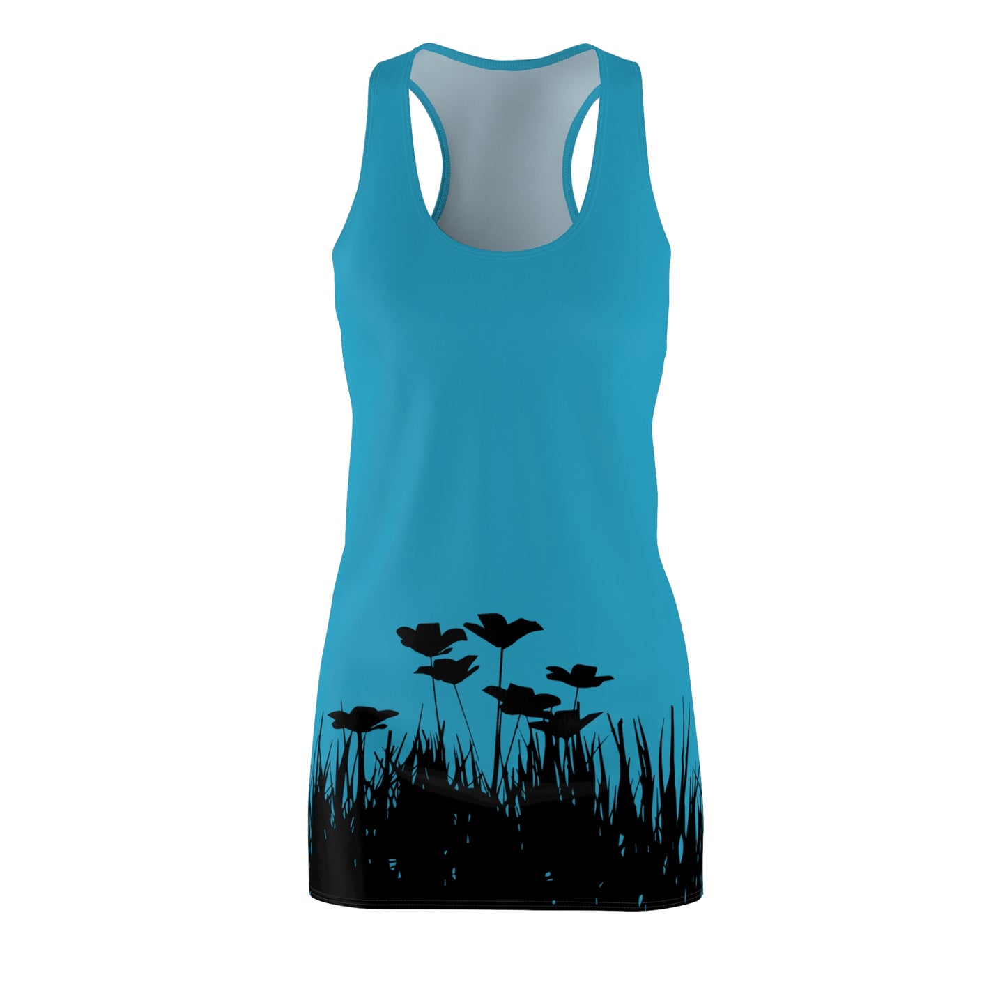 Türkis Racerback Damenkleid – Botanisches Sommerkleid, Freizeitkleid