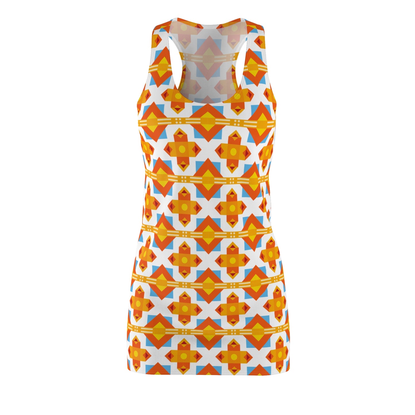 Damen Racerback Kleid gelb weiß mit geometrischem Muster Sommerkleid