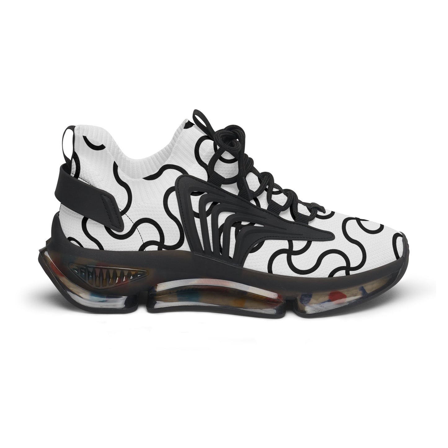 Damen Sneaker Schwarz Weiß Modern Linienmuster Atmungsaktiv