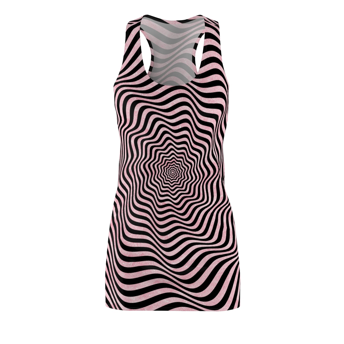 Racerback Kleid Damen – Rosa Schwarz Sommerkleid mit Spiral Muster