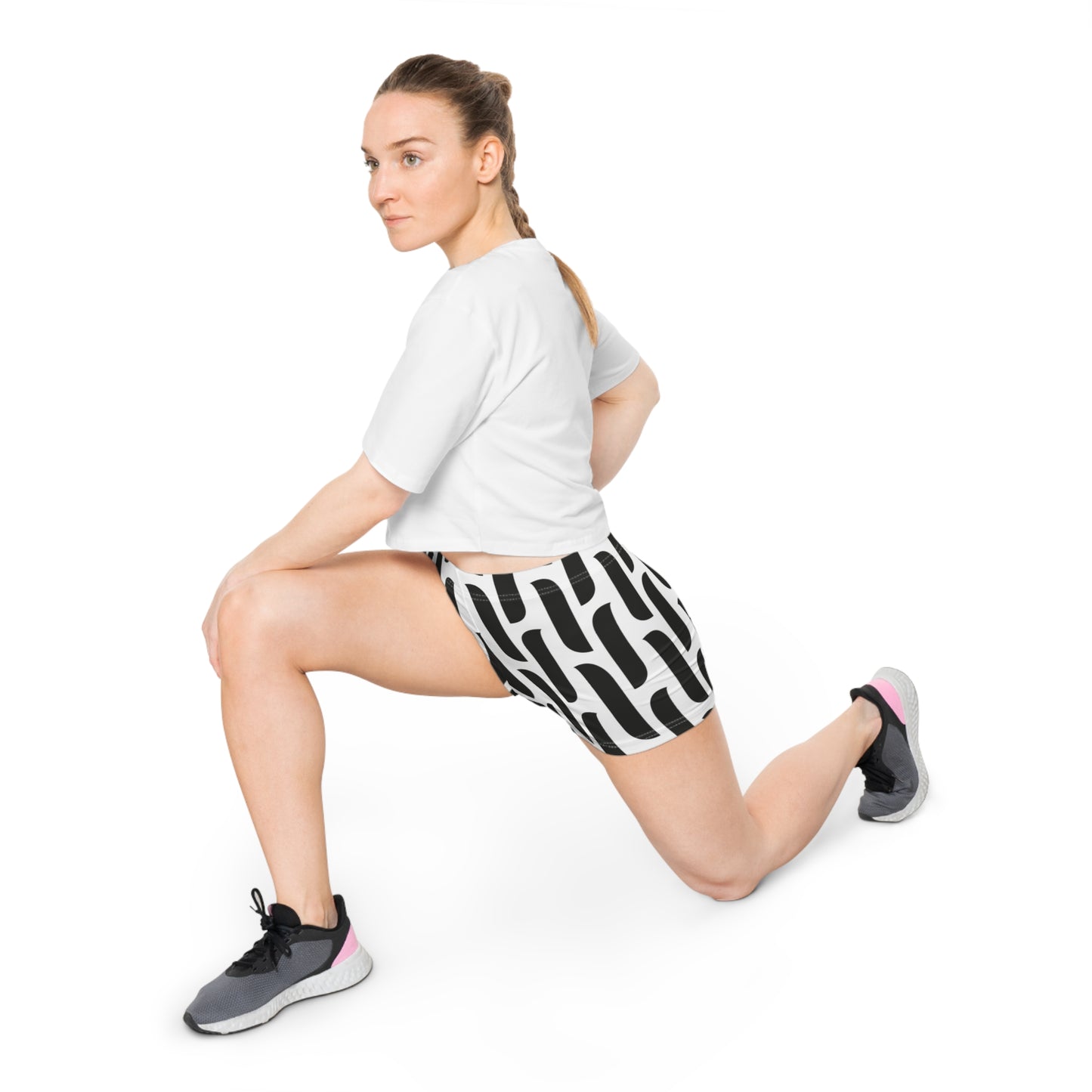 Damen Shorts Schwarz Weiss Wellenmuster Sportlich Bequem Activewear