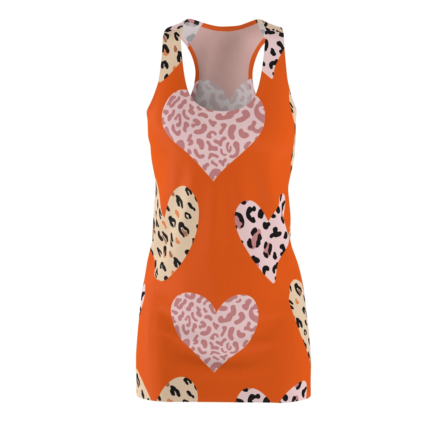 Orange Herz Leopard Racerback Kleid – Weiß Pink Sommerkleid