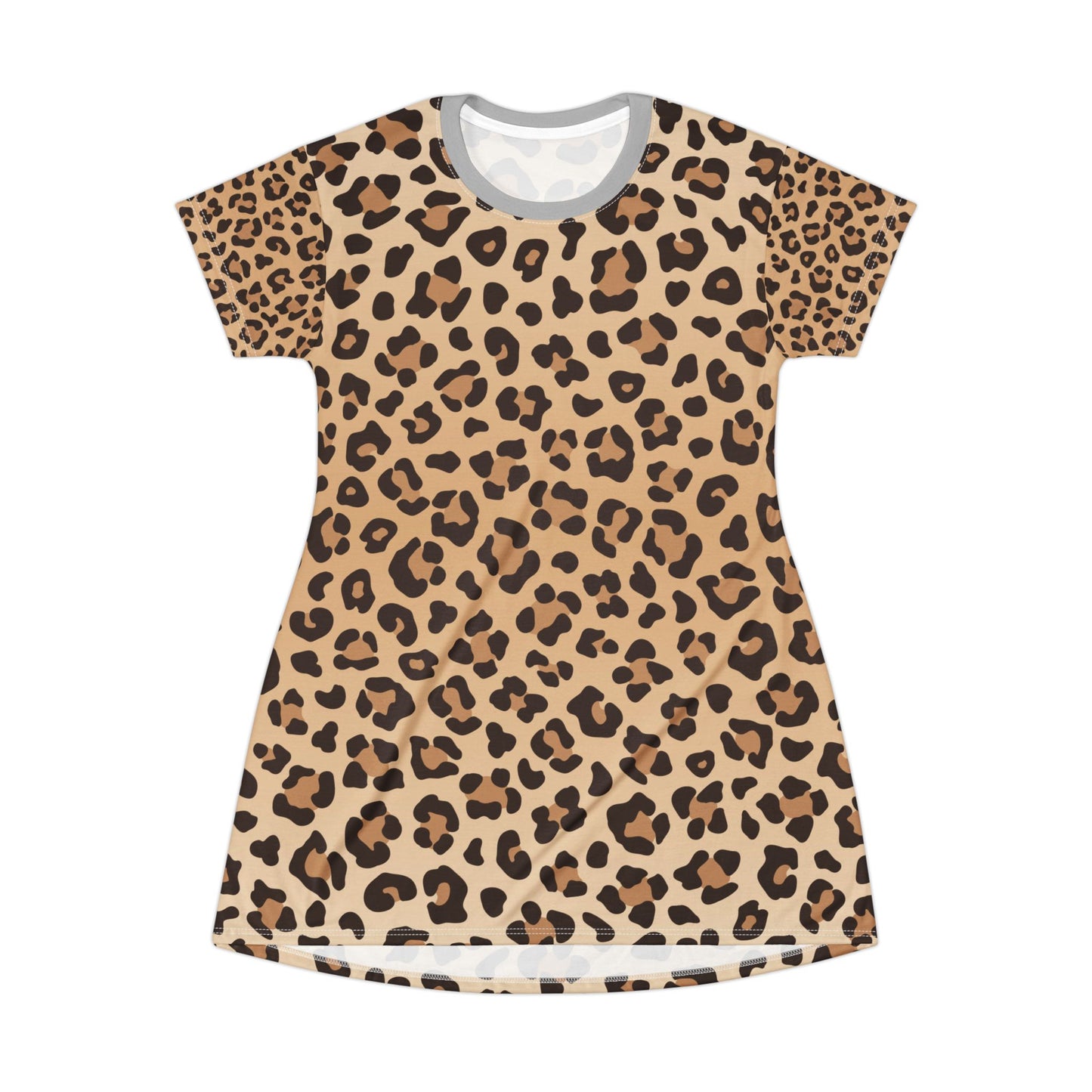 Graues Damen Kleid Leoparden Print T Shirt Sommer Casual Animal