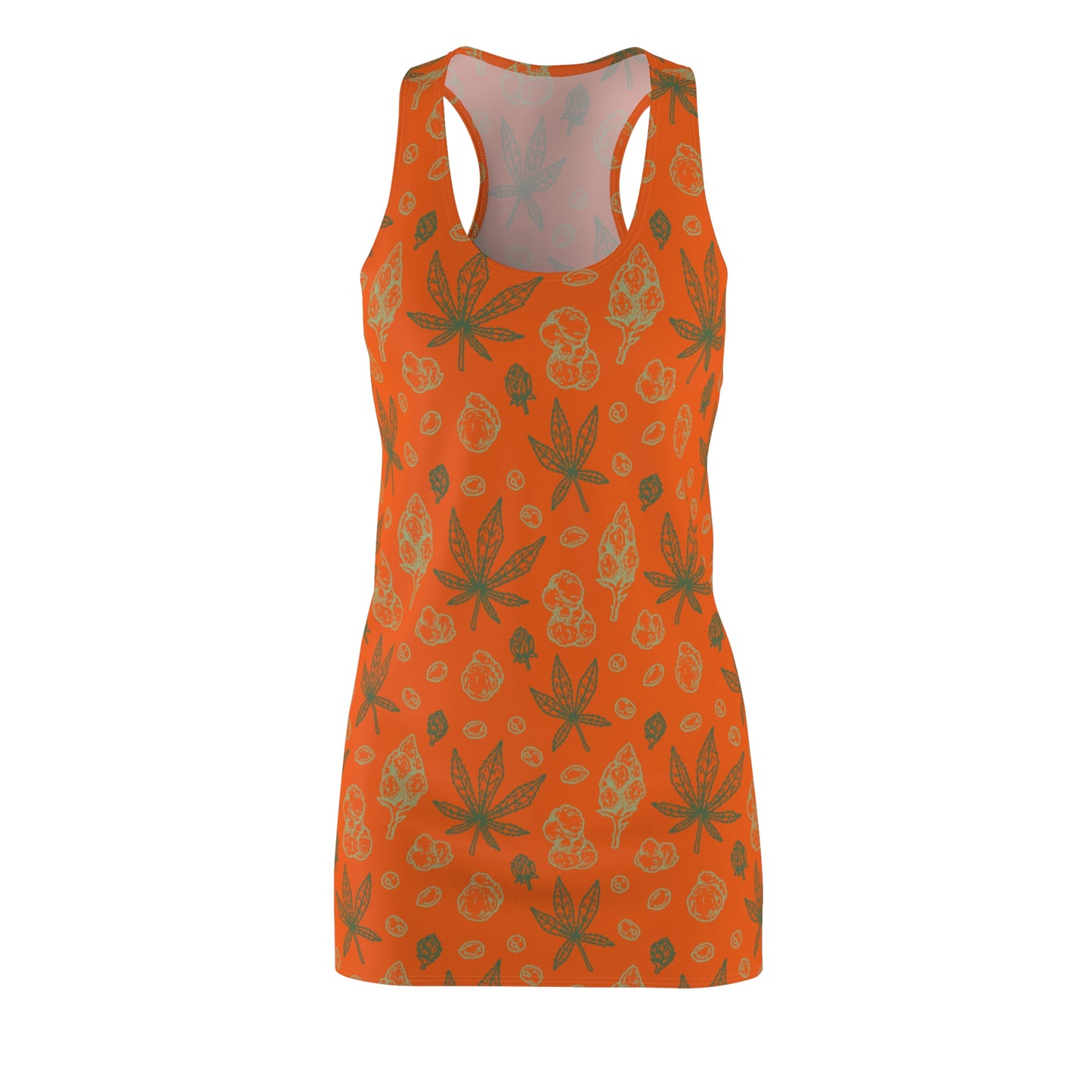 Damen Racerback Kleid Orange mit Cannabis Blättern – Sommerkleid