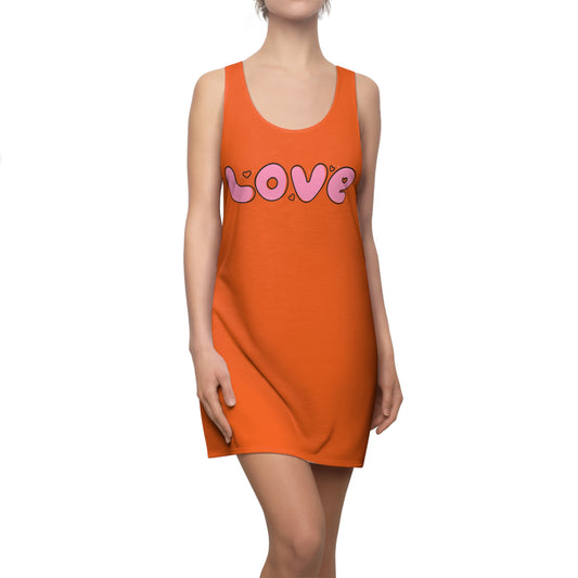 Love Pink Herz Racerback Kleid – Streetwear Damenmode in Orange