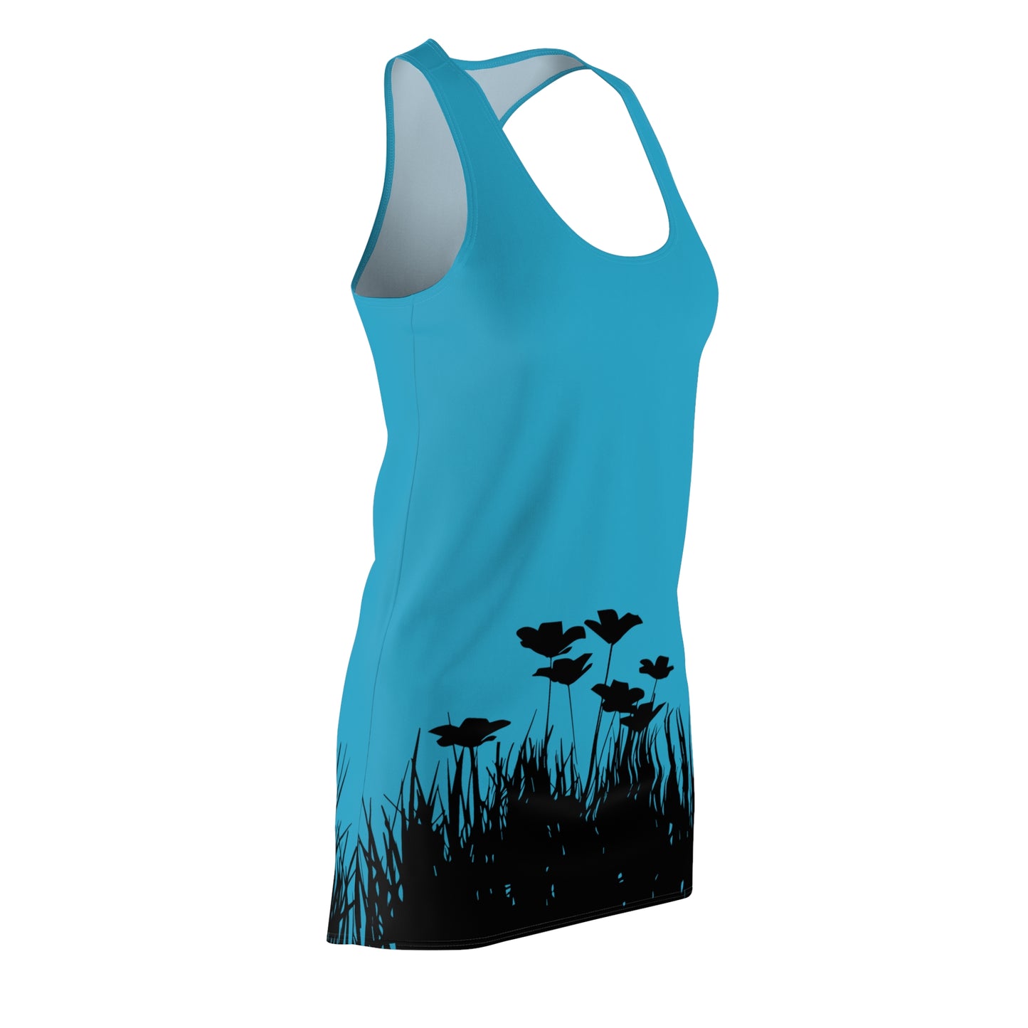 Türkis Racerback Damenkleid – Botanisches Sommerkleid, Freizeitkleid