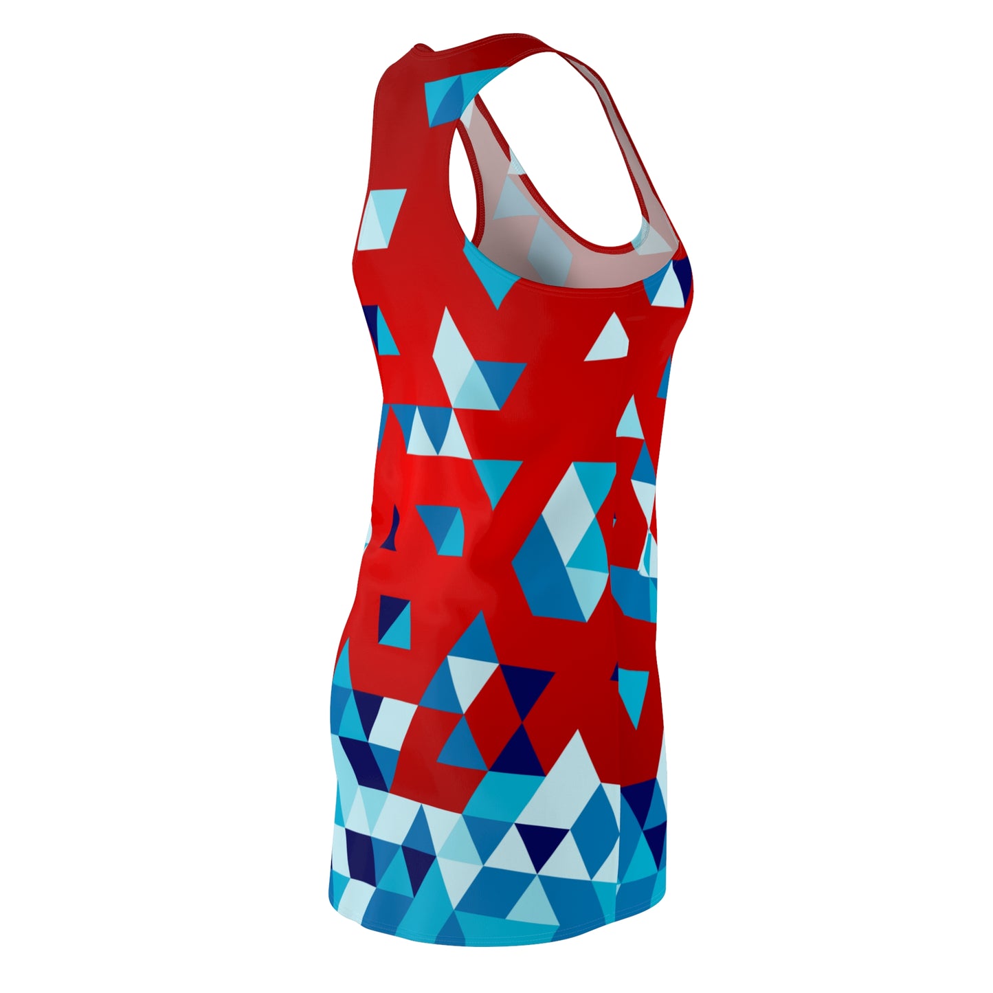 Damen Racerback Kleid Rot Blau mit Dreiecks Muster – Sommerkleid