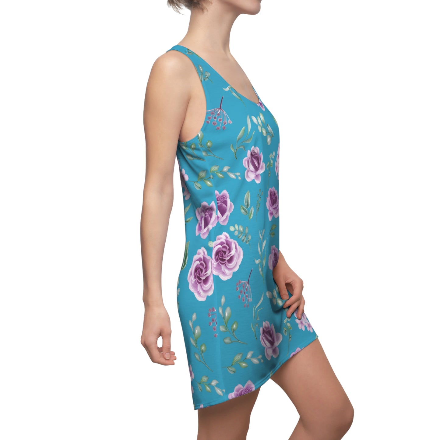 Türkis Floral Racerback Kleid – Blumenkleid Sommer Damen