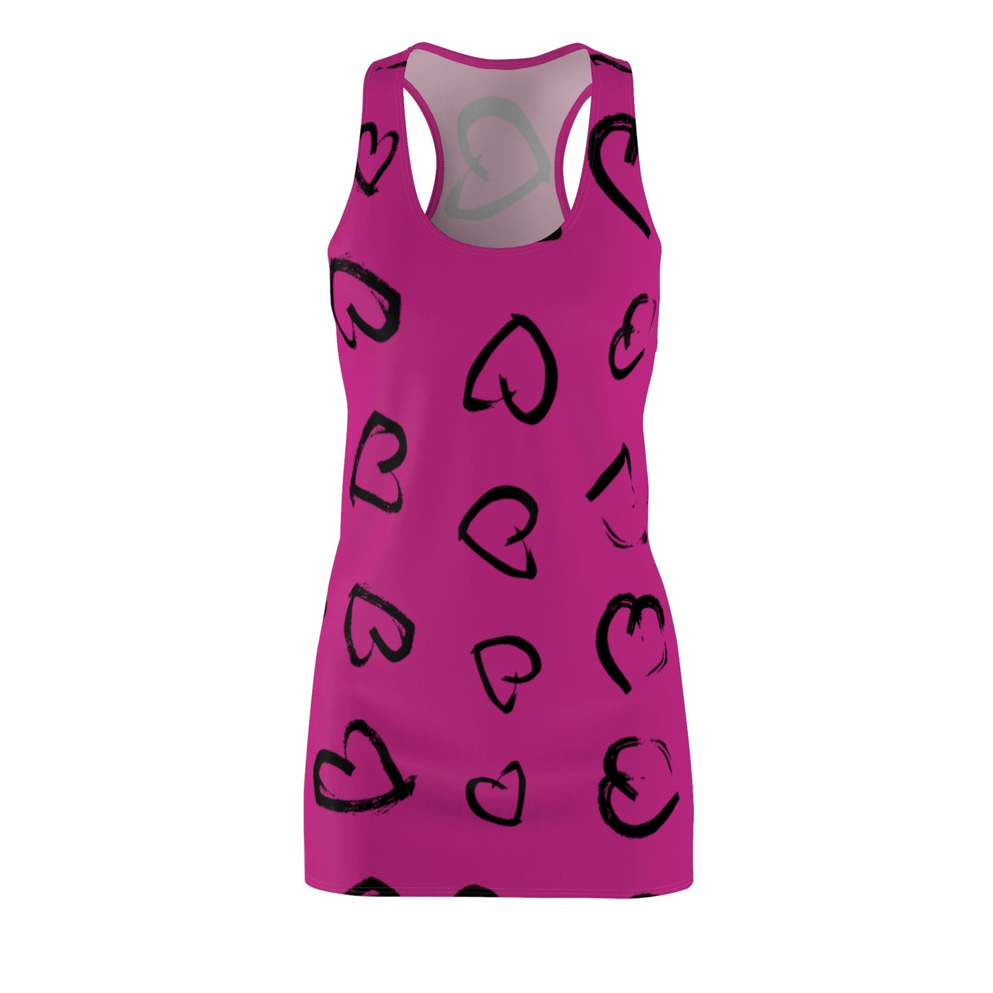Racerback Kleid mit handgezeichnetem Herzmuster – Lässiges Sommerkleid
