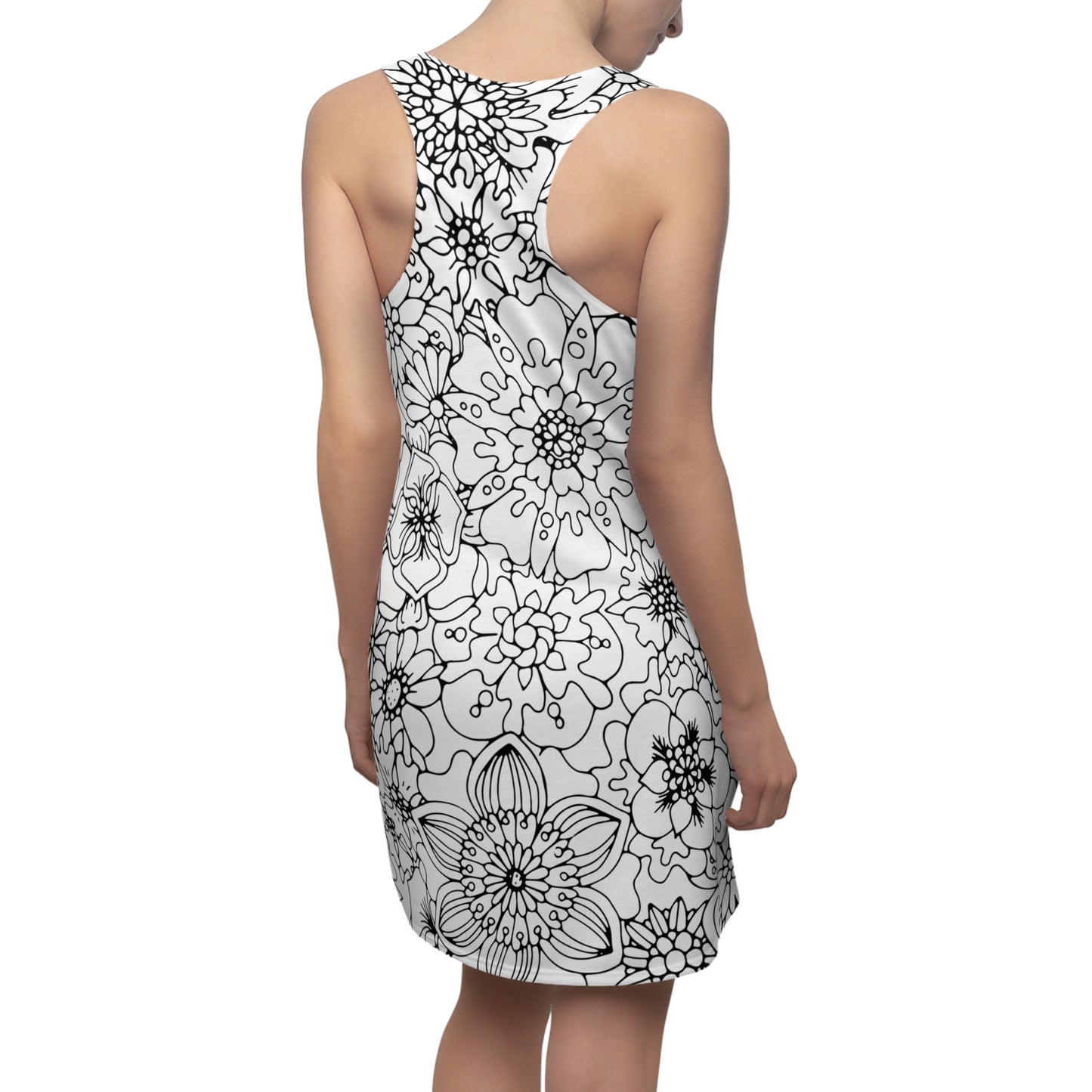 Schwarz Weiß Blumen Racerback Kleid – Sommer Damenmode
