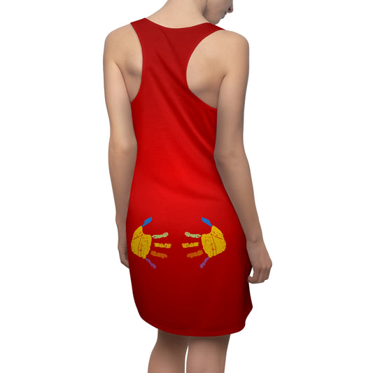 Rotes Damen Racerback Kleid mit Handprint Design Sommer Strandkleid