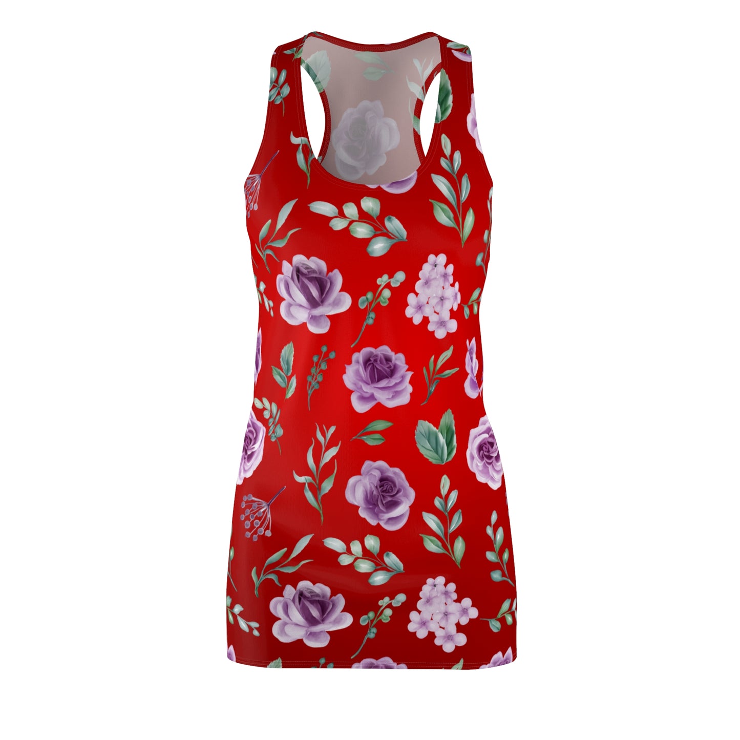 Rotes Blumenkleid Damen Racerback – Sommerkleid, Freizeitkleid, Strandkleid, Urlaubskleid, ärmellos, Casual Dress, florales Muster, Mode