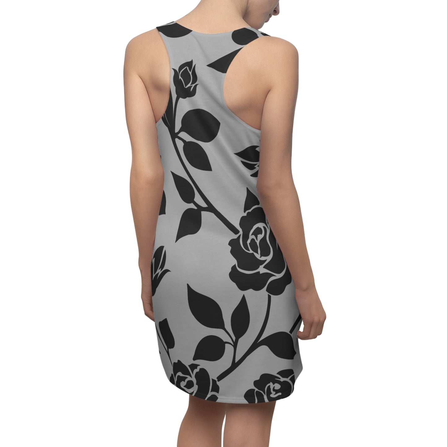Rosen Racerback Kleid – Elegant Schwarz Grau Design