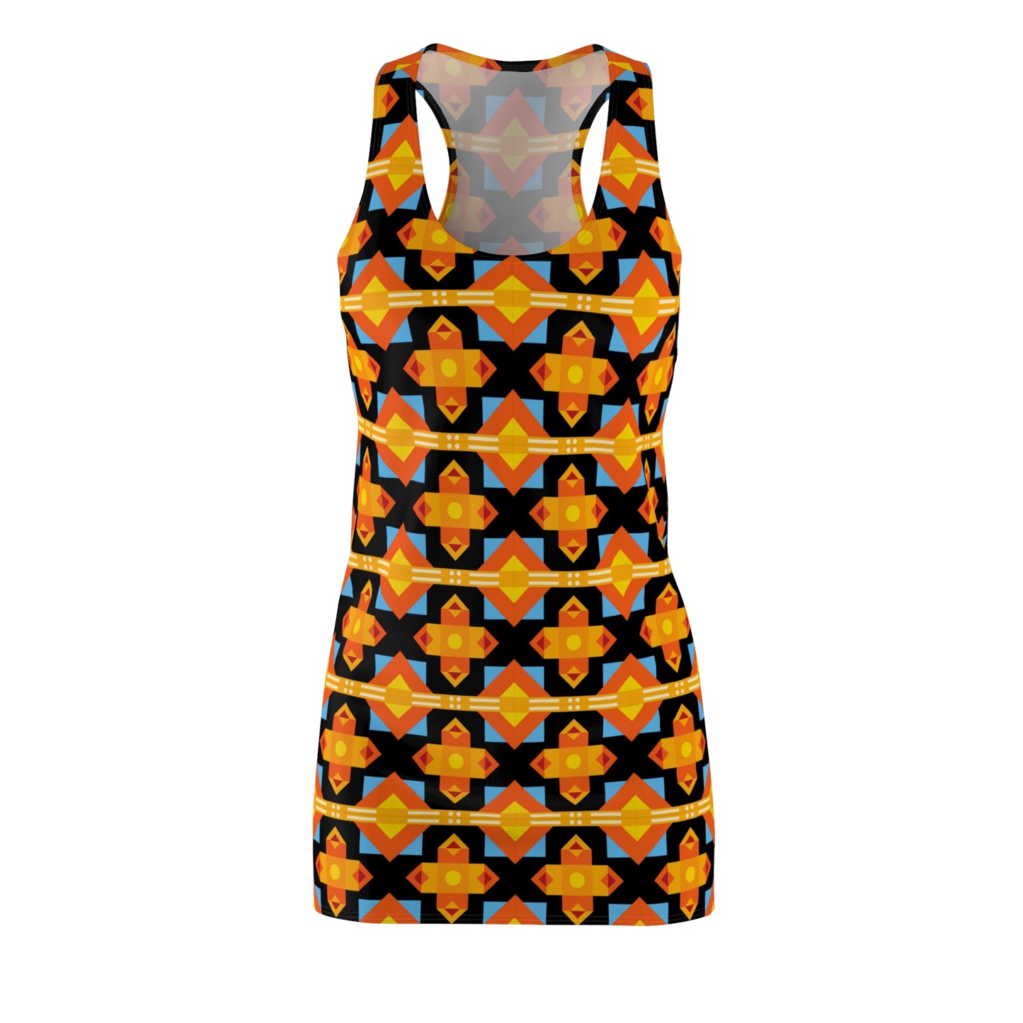Damen Racerback Kleid gelb schwarz mit geometrischem Muster Sommerkleid