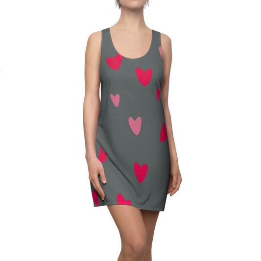 Pink Herz Racerback Kleid – Süßes Sommerkleid grau