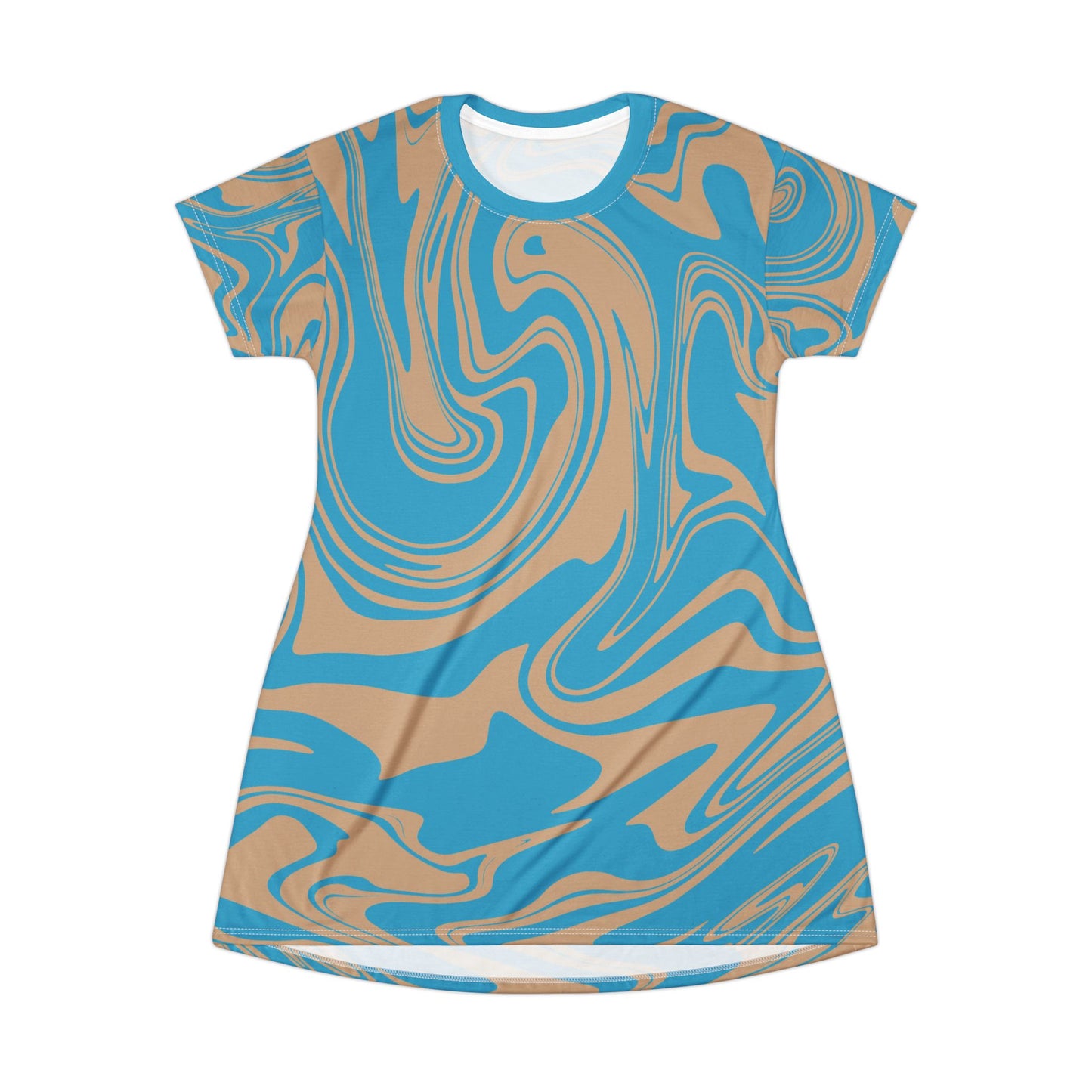 Türkises Damen Kleid Marmor Print T-Shirt Sommer Casual Elegant