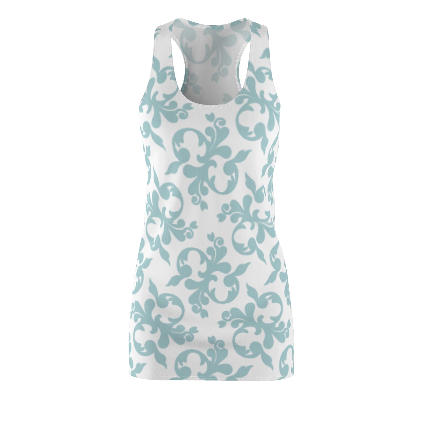 Weiß Türkis Floral Racerback Kleid – Sommer Damenmode