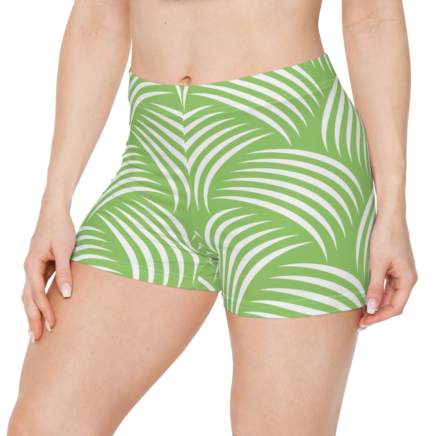 Stylish Women's Shorts Green Tropical Wave Pattern Summer Beachwear