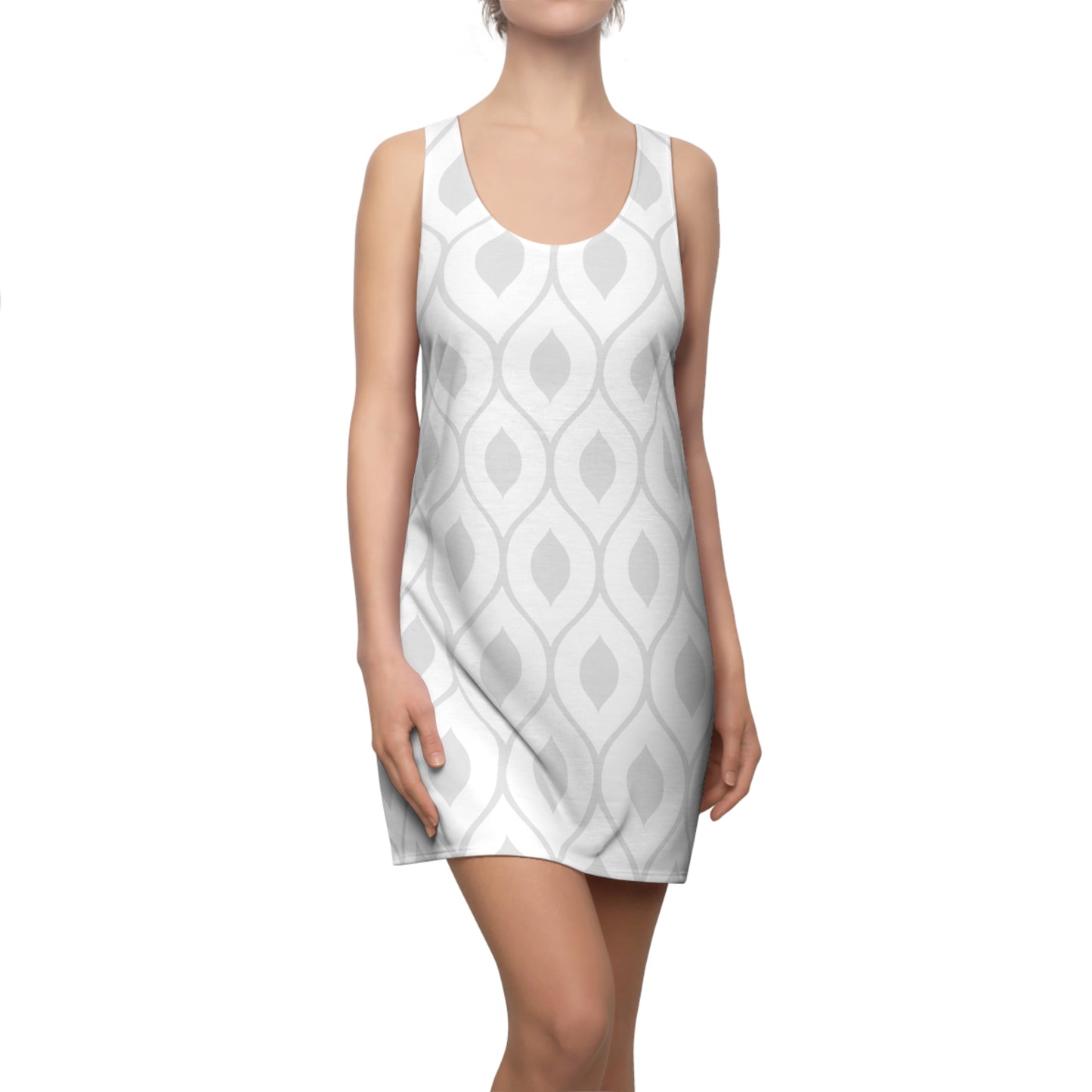 Weiß Grau Geometrie Racerback Kleid – Stilvolles Sommerkleid