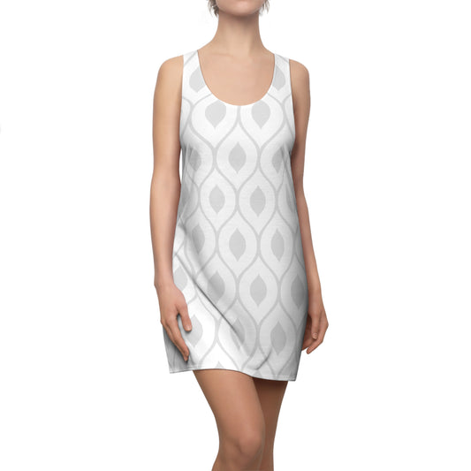 Weiß Grau Geometrie Racerback Kleid – Stilvolles Sommerkleid