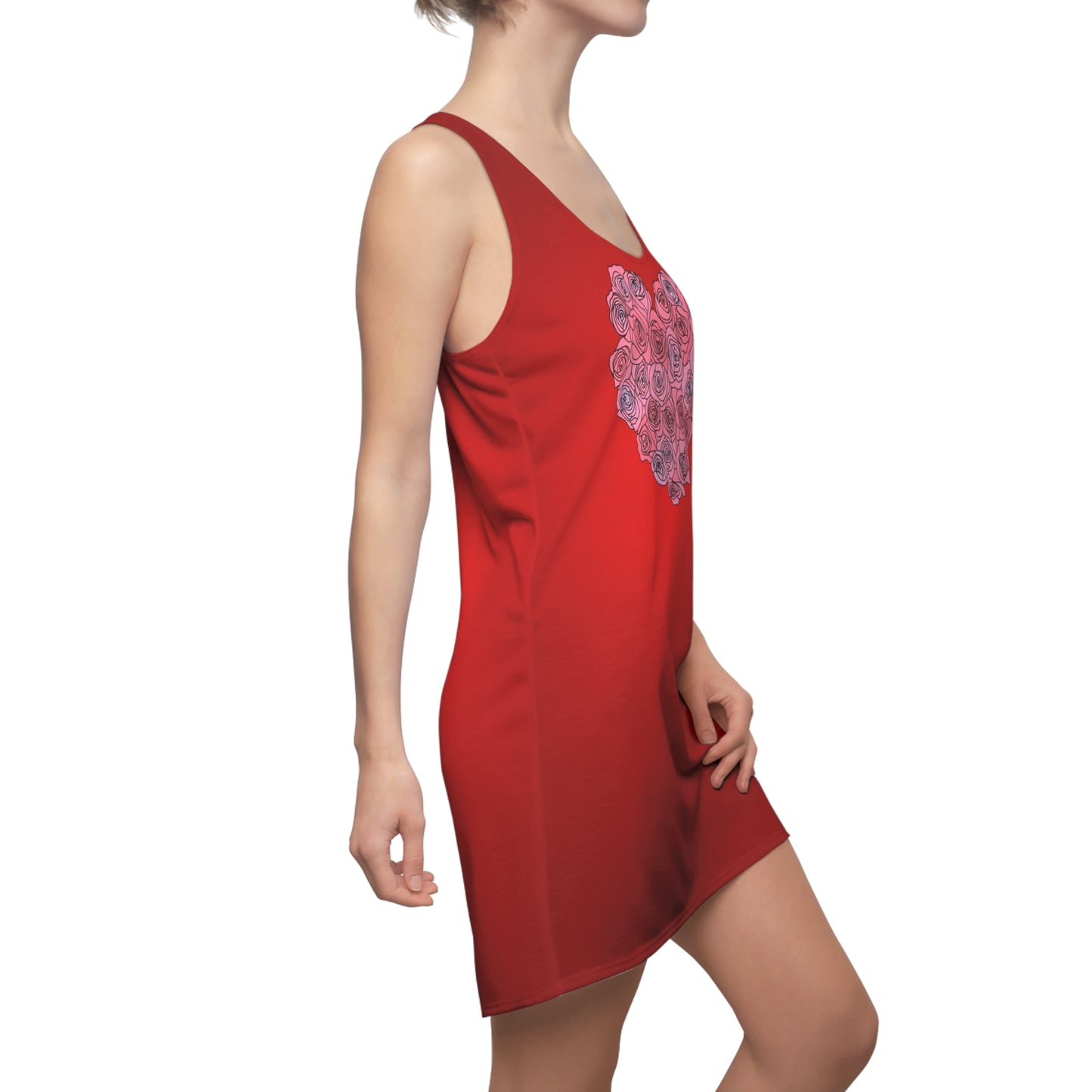 Romantisch Floral Herz Racerback Kleid – Rotes Sommerkleid