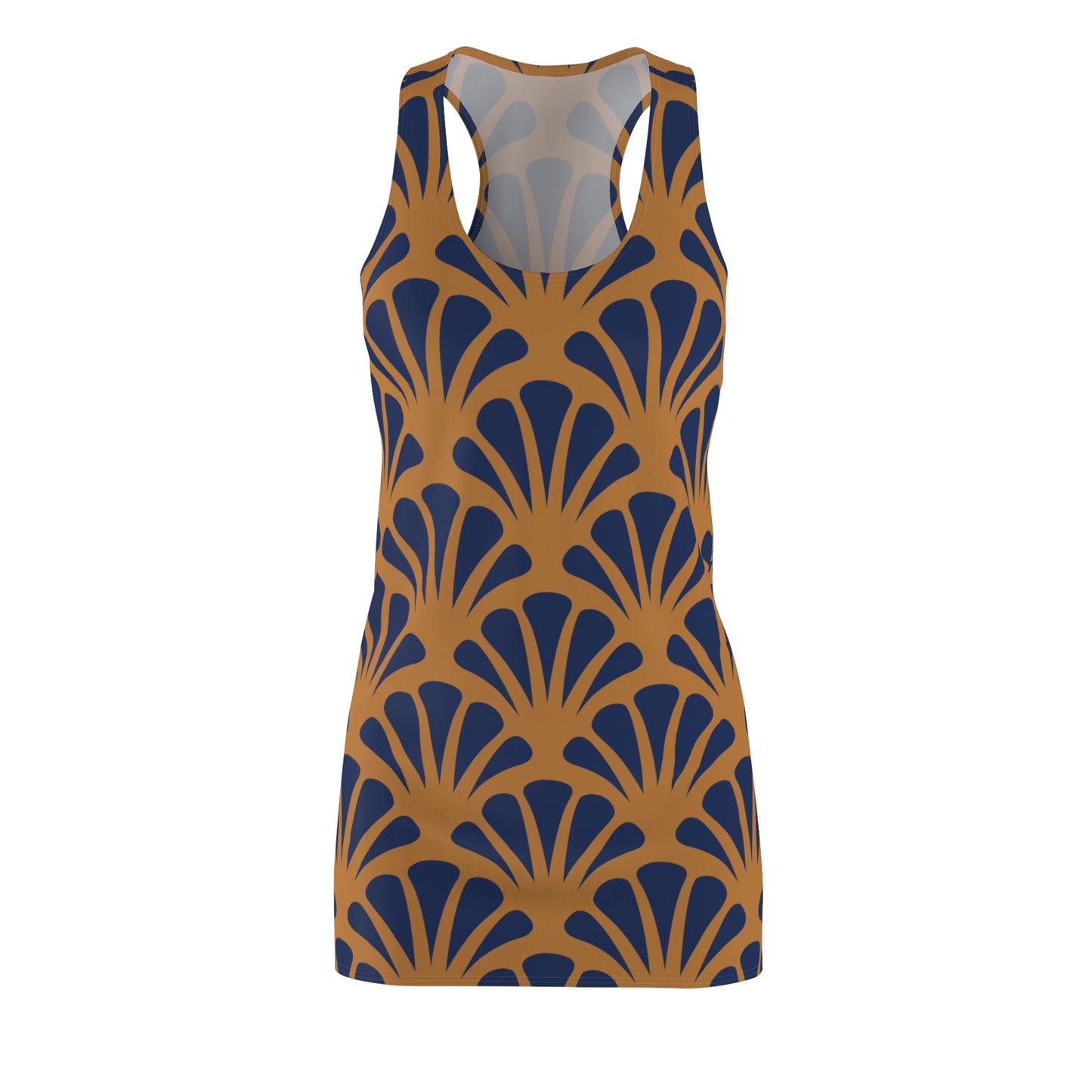 Braunes Damen Kleid Navy Muster Racerback Sommer Strand Casual