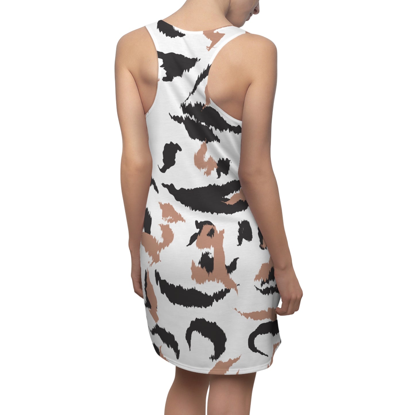 Abstrakt Racerback Kleid – Schwarz Beige Weiss Sommerkleid