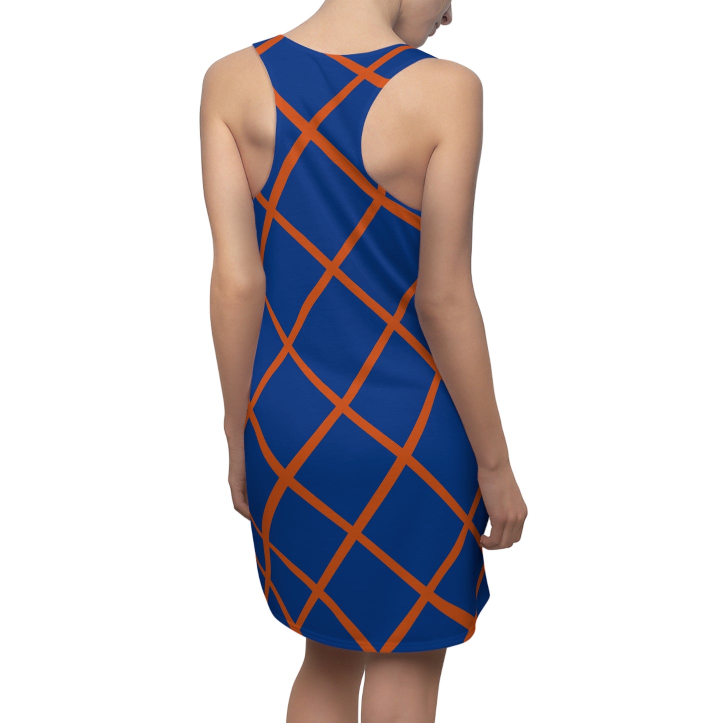 Blau Orange Karo Racerback Kleid – Elegantes Sommerkleid