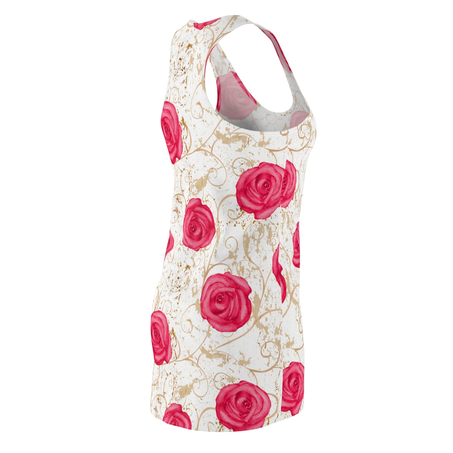Rosen Racerback Kleid – Weiß Pink Gold Sommerkleid