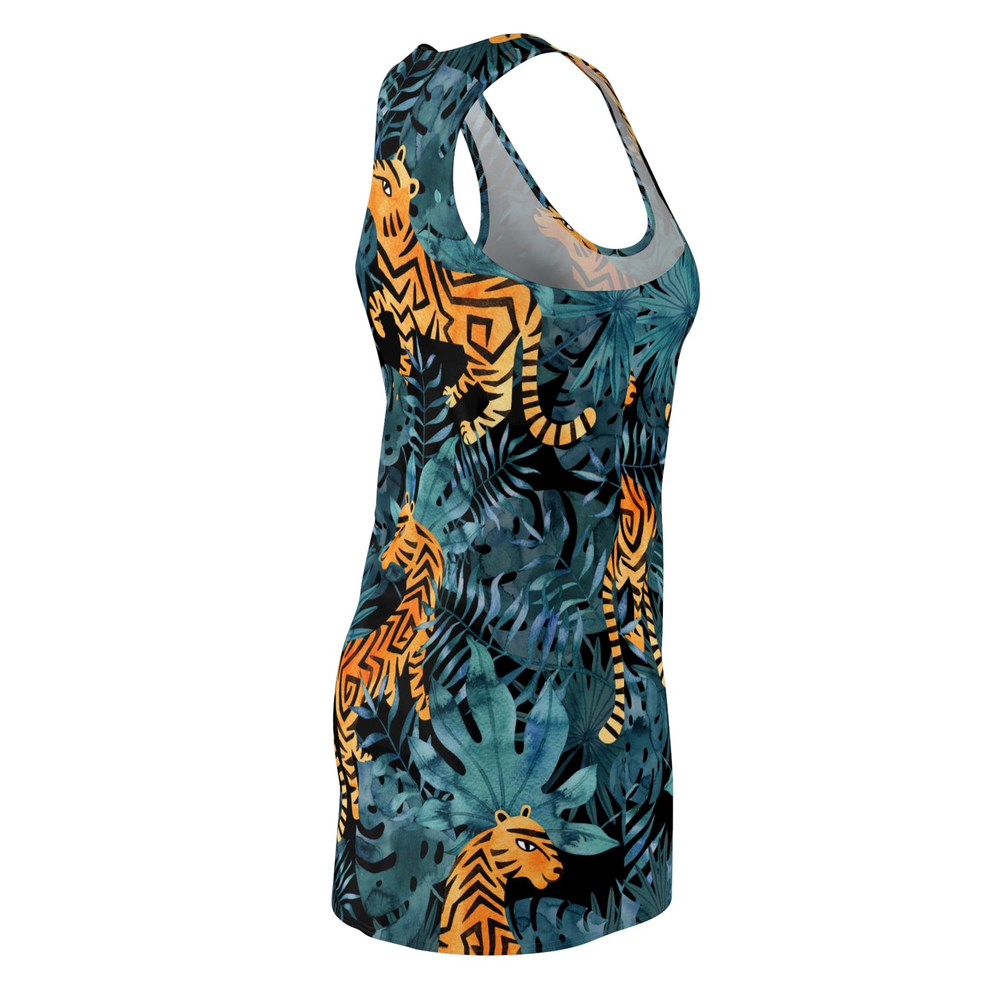 Schwarz Tropen Tiger Racerback Kleid – Exotisches Sommerkleid