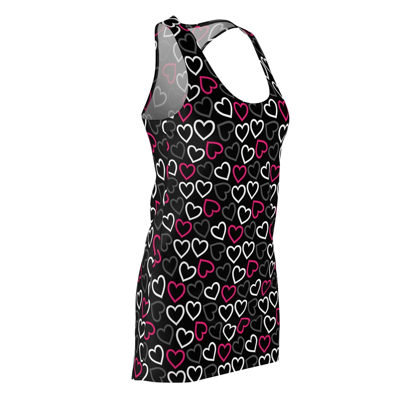 Schwarzes Herzmuster Racerback Kleid – Sommerkleid Damen, Casual Party Outfit, Ärmellos, Trendy Fashion Dress, Geschenkidee für Sie