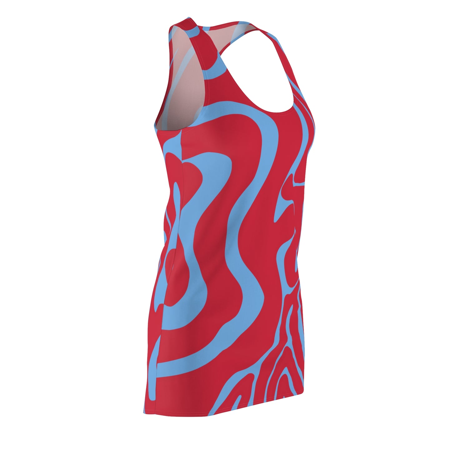 Rot Hellblau Swirl Racerback Kleid – Abstraktes Sommerkleid