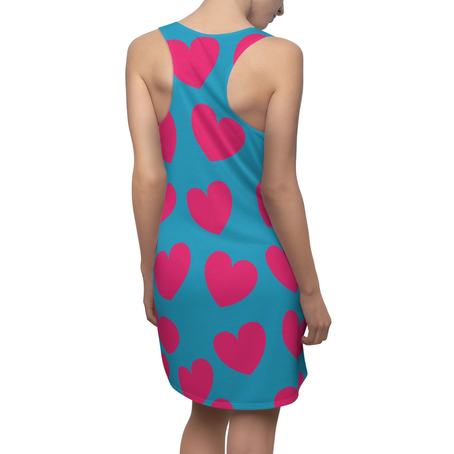 Türkises Damen Kleid Pink Herz Print Racerback Sommer Casual