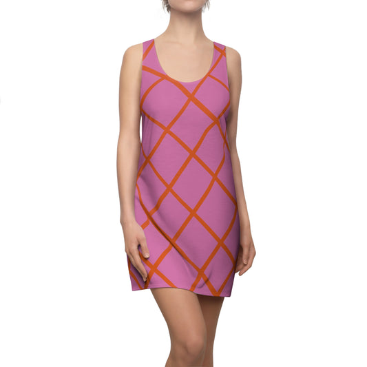 Rosa Orange Karo Racerback Kleid – Elegantes Sommerkleid