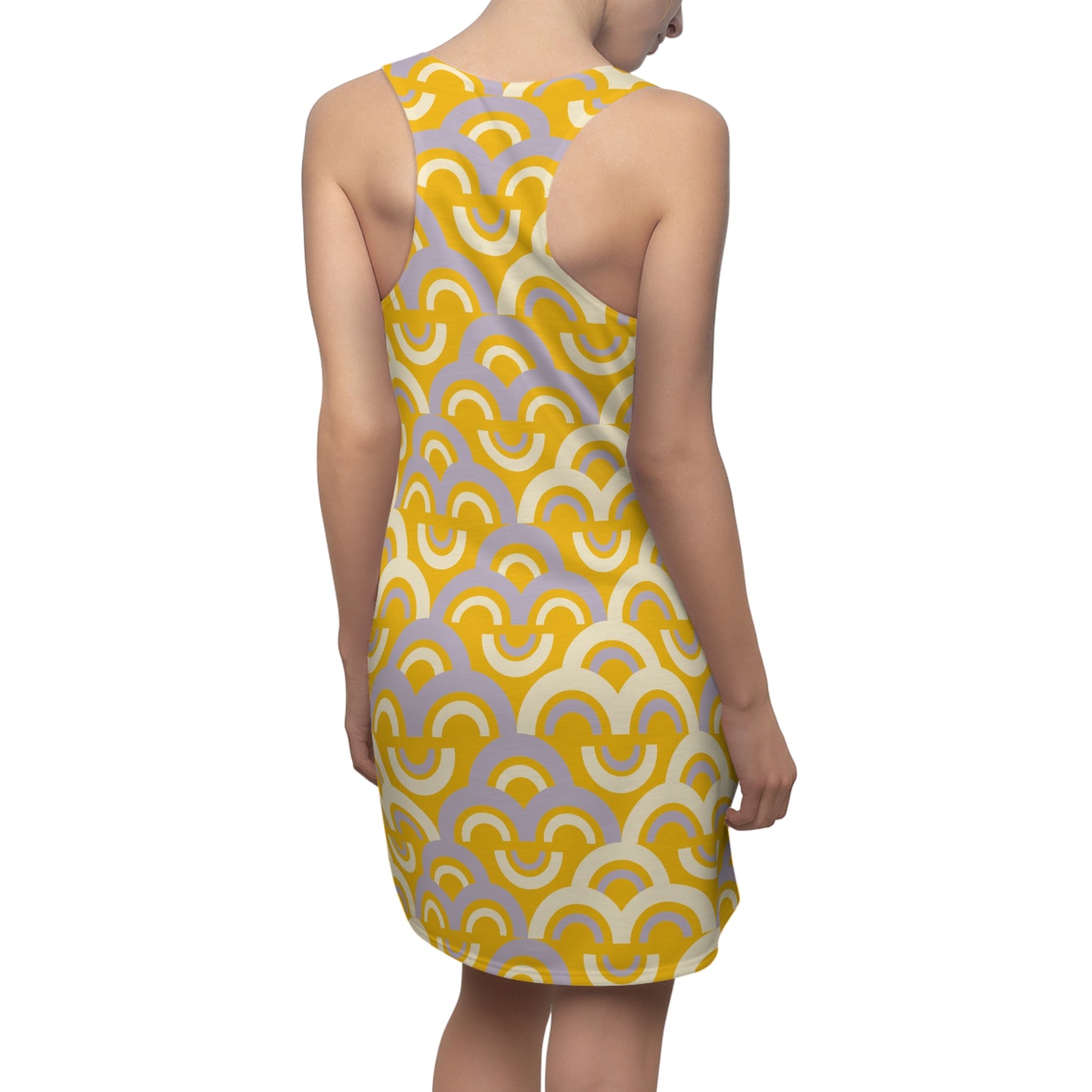 Damen Racerback Kleid gelb Pastell Bogenmuster Bequemes Freizeitkleid